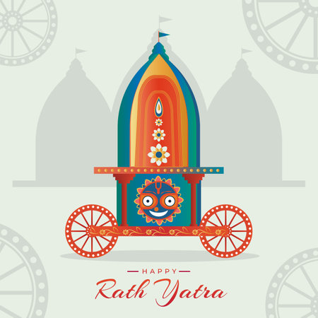 Happy Rath Yatra jagannath rathyatra festival traditional celebration vector backgroundのイラスト素材