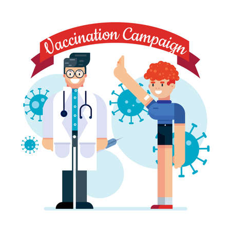 Vaccination Campaign healthcare corona virus covid hand medical shield injection vaccine vector design posterのイラスト素材