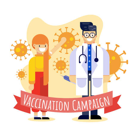 Vaccination Campaign healthcare corona virus covid doctor hospital injection vaccine vector design posterのイラスト素材
