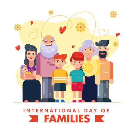 International Day Of Families 15 May smiling family heart background flat design vector wallpaperのイラスト素材