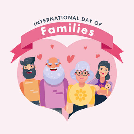 International Day Of Families 15 May, family dad mom kid love heart grandparents design vectorのイラスト素材