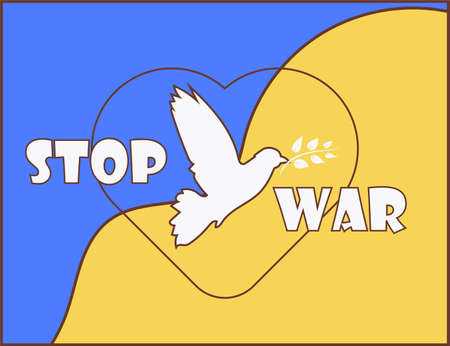 ukraine russia conflict stop war dove peace bird icon Ukrainian flag heart vector design bannerのイラスト素材