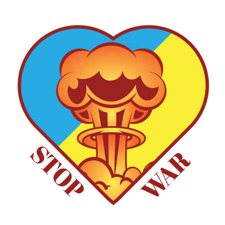 ukraine russia conflict say no to war poster bomb blast stop protest Ukrainian flag vector design bannerのイラスト素材