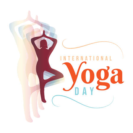 Happy International Yoga Day 21 June poster logo background Vrikshasana Tree Pose asan vector designのイラスト素材