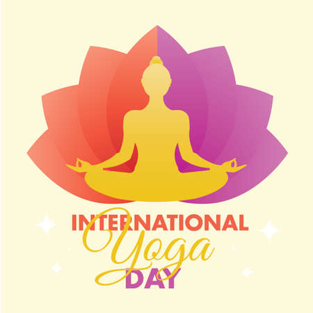 International Yoga Day 21 June poster logo Padmasana Kapalbhati Pranayama Lotus Pose asana vectorのイラスト素材