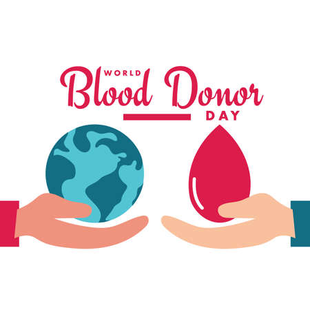 World Blood Donor Day image 14 June donation hand earth globe poster vectorのイラスト素材