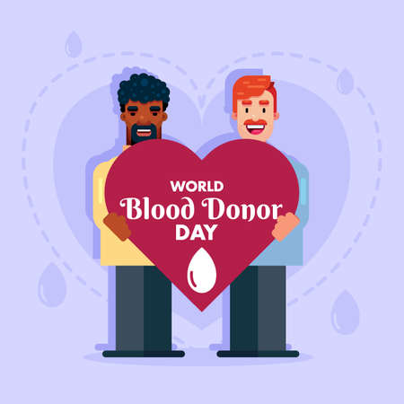 World Blood Donor Day 14 June donation poster background heart man people cartoon vector design bannerのイラスト素材