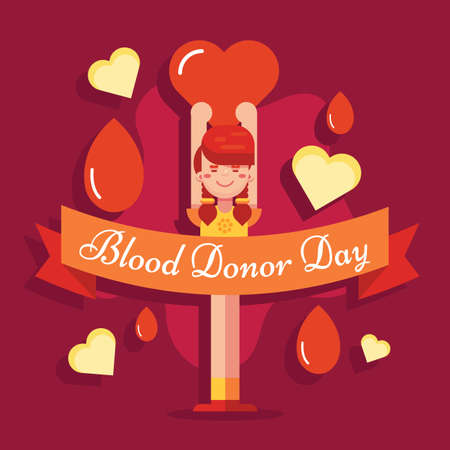 Happy World Blood Donor Day 14 June donation poster background girl illustration vector design cardのイラスト素材