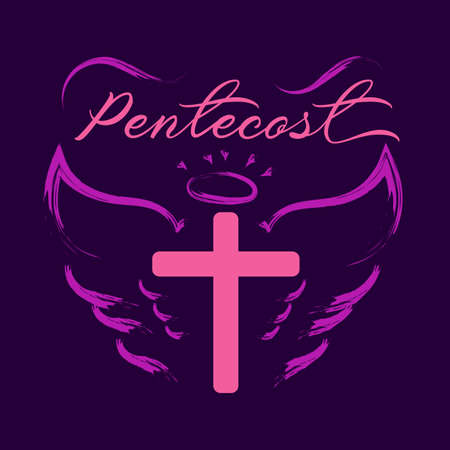 Happy Pentecost Sunday Holy day spirit flame dove wings sketch fire poster vector design bannerのイラスト素材