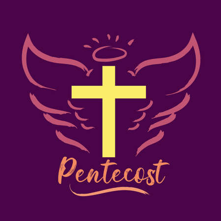 Pentecost Sunday Holy day spirit flame dove wings sketch fire poster vector tattoo designのイラスト素材