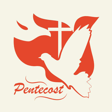 Pentecost Sunday catholic christian holiday Holy day spirit flame dove fire poster vector backgroundのイラスト素材