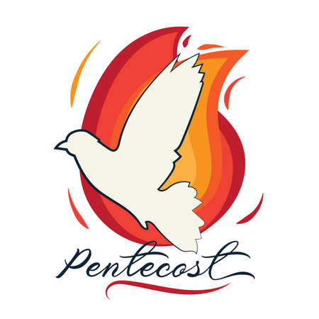 Pentecost Sunday catholic christian holiday Holy day spirit flame dove tongues fire poster vectorのイラスト素材