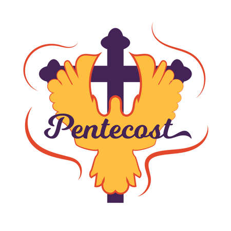 Pentecost Sunday catholic dove bird icon logo symbol typography design vector poster illustrationのイラスト素材