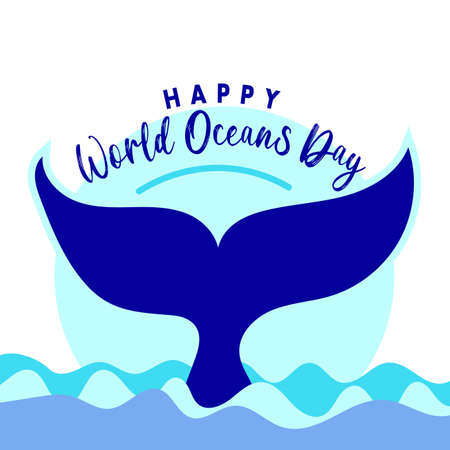 World Oceans Day underwater save marine life blue whale poster vector design picture drawing bannerのイラスト素材