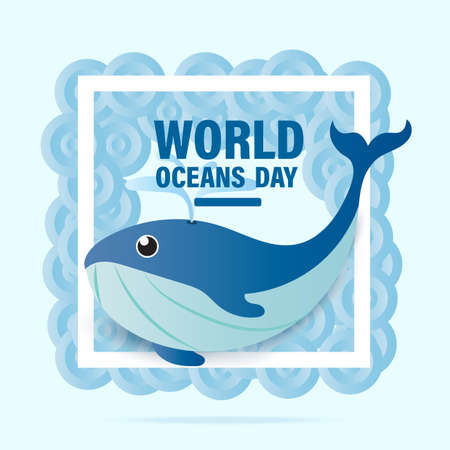 World Oceans Day underwater save marine life blue whale poster vector design picture template artのイラスト素材