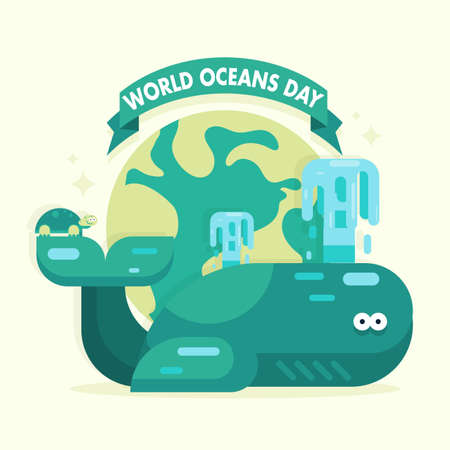 World Oceans Day underwater save marine life earth blue whale poster vector design picture image artのイラスト素材