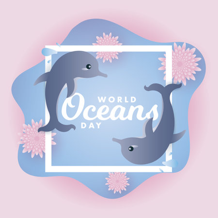 World Oceans Day, ocean poster design vector background greeting cardのイラスト素材