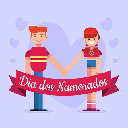 Dia dos Namorados Brazil Valentine's Lovers' Day heart couple hand illustration poster design vectorのイラスト素材