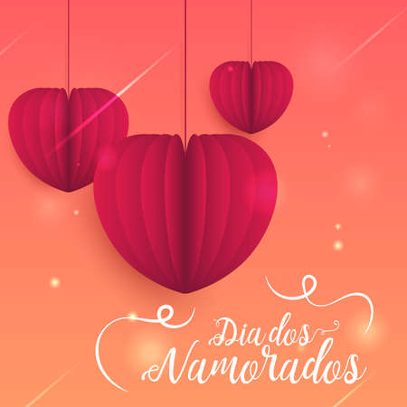 Happy Dia dos Namorados June 12 Valentine's Lovers' Day of Enamored heart poster vector design cardのイラスト素材