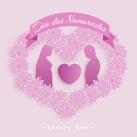 Dia dos Namorados June Brazil Valentine's Lovers' Day of Enamored heart couple poster design vectorのイラスト素材