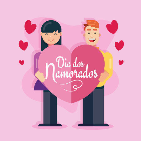 Dia dos Namorados Valentine's Lovers' Day heart couple illustration cartoon poster design vectorのイラスト素材