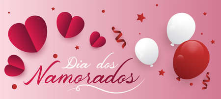 Happy Dia dos Namorados June 12 Valentine's Lovers Day of the Enamored poster vector design templateのイラスト素材