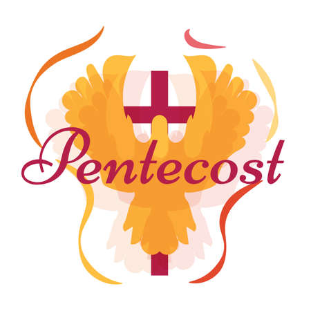 Pentecost Whit Sunday burning flame dove bird poster vector backgroundのイラスト素材