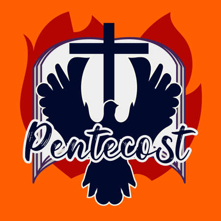 Pentecost Sundayholiday bible dove bird catholic cross poster illustration vector designのイラスト素材