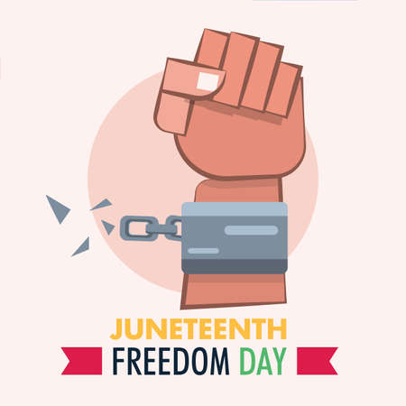 Juneteenth Freedom Day 19 June holiday hand protest, handcuffs people illustration poster vector artのイラスト素材