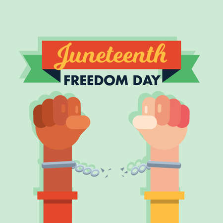 Juneteenth Freedom Jubilee Day 19 june hands handcuffs Independence celebration poster design vectorのイラスト素材