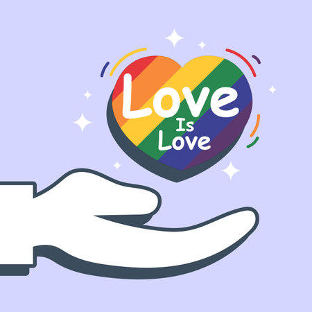 Stop Homophobia and Heterosexism love is love LGBT pride rainbow heart hand poster design vector artのイラスト素材