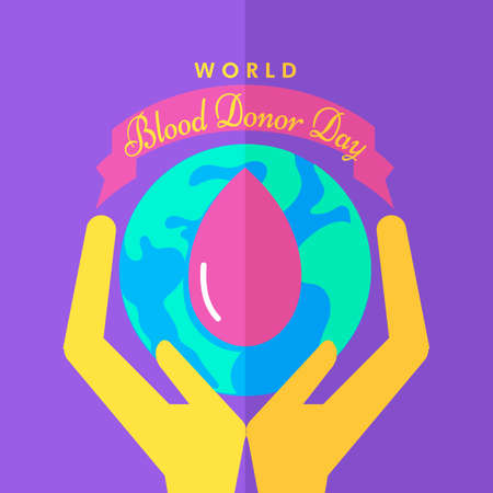 World Blood Donor Day image 14 June donation hand earth globe poster vector designのイラスト素材