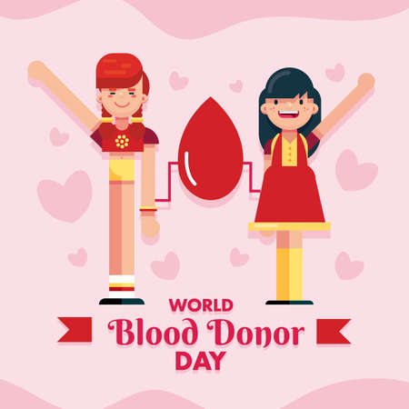 World Blood Donor Day image 14 June donation girl in hospital poster vector banner pictureのイラスト素材