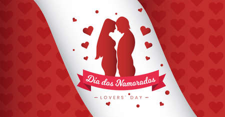 Dia dos Namorados Brazil Valentine Lovers Day greeting card red background template gf bf silhouetteのイラスト素材