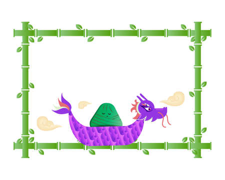 Chinese dragon boat festival decoration, bamboo frame border template text space background vectorのイラスト素材