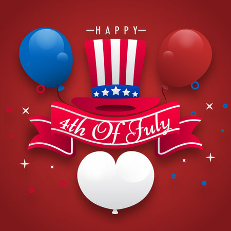 Happy 4th of july, independence day, 3d hat balloon celebration poster greeting background vectorのイラスト素材