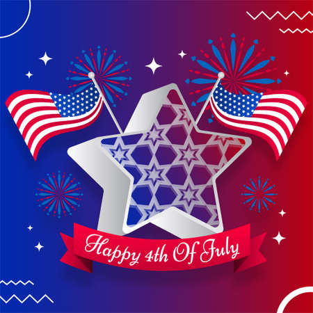 Happy 4th of july, independence day USA, America flag star 3d poster greeting template backgroundのイラスト素材