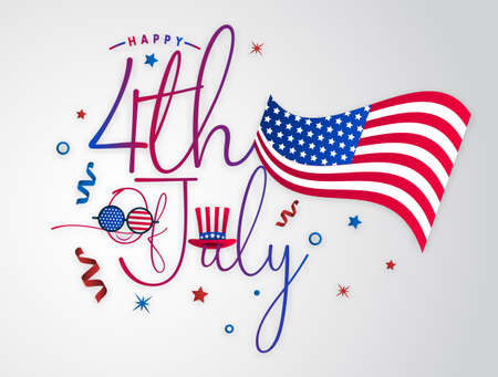 Happy 4th of july USA, America flag typography text font calligraphy symbol logo vectorのイラスト素材