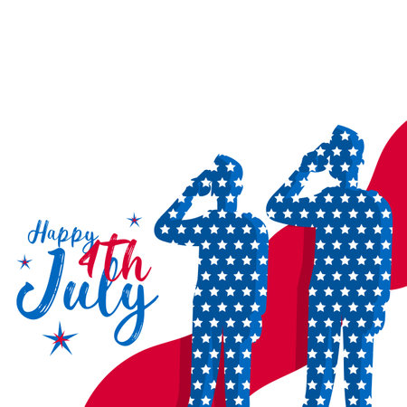 Happy 4th of july, independence day USA, American patriot soldier army salute poster banner vectorのイラスト素材