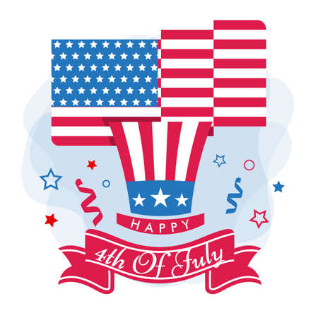 Happy 4th of july holiday independence day USA, America flag greeting card poster flat design vectorのイラスト素材