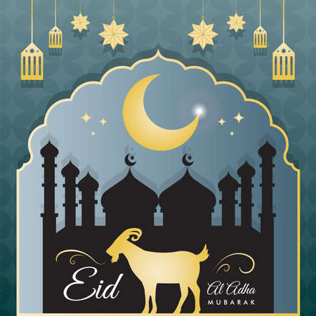 Eid al adha mubarak, happy eid ul adha celebration beautiful greeting wishes card banner vectorのイラスト素材