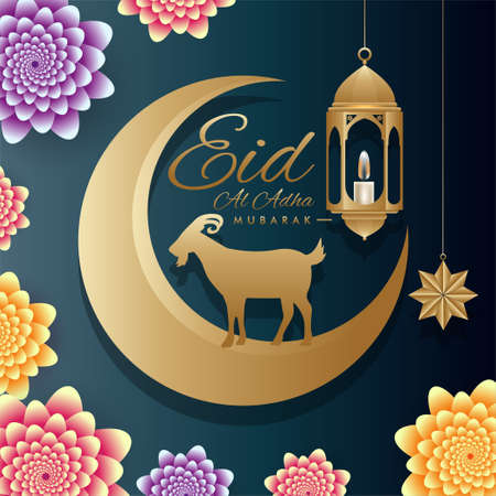 Eid al adha mubarak, happy eid ul adha traditional beautiful greetings wishes card template vectorのイラスト素材