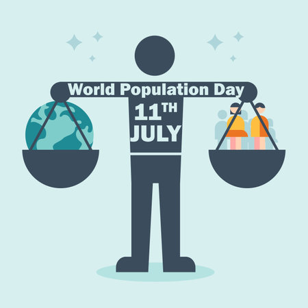 World Population Day 11th July globe hand poster vector background design graphic bannerのイラスト素材