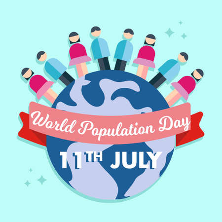 World Population Day 11th July people children men women global poster vector picture bannerのイラスト素材
