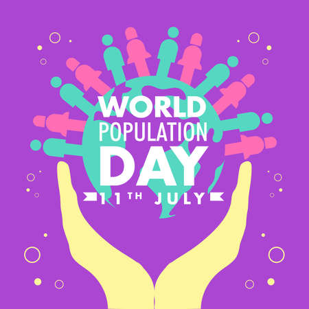 Beautiful World Population Day 11th July globe hand poster vector background design graphic bannerのイラスト素材