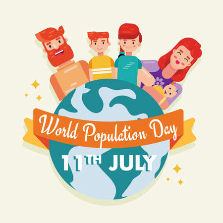 World Population Day 11th July people on globe poster vector background design graphic banner imageのイラスト素材
