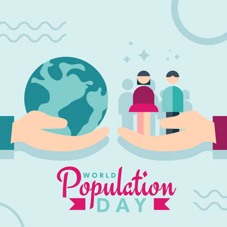 World Population Day 11th July globe hand poster vector background design graphic banner imageのイラスト素材