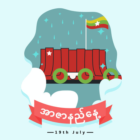 Burmese Martyrs Day Arzarni mausoleum memorial Myanmar national holiday 19 July poster greetingのイラスト素材
