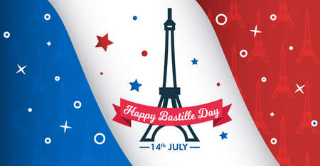 Bastille Day 14 July holiday Eiffel Tower National Day of France flag greeting card poster backgroundのイラスト素材
