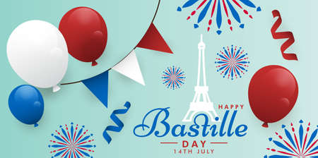 Bastille Day 14th July holiday Eiffel Tower National Day of France greeting graphic image templateのイラスト素材